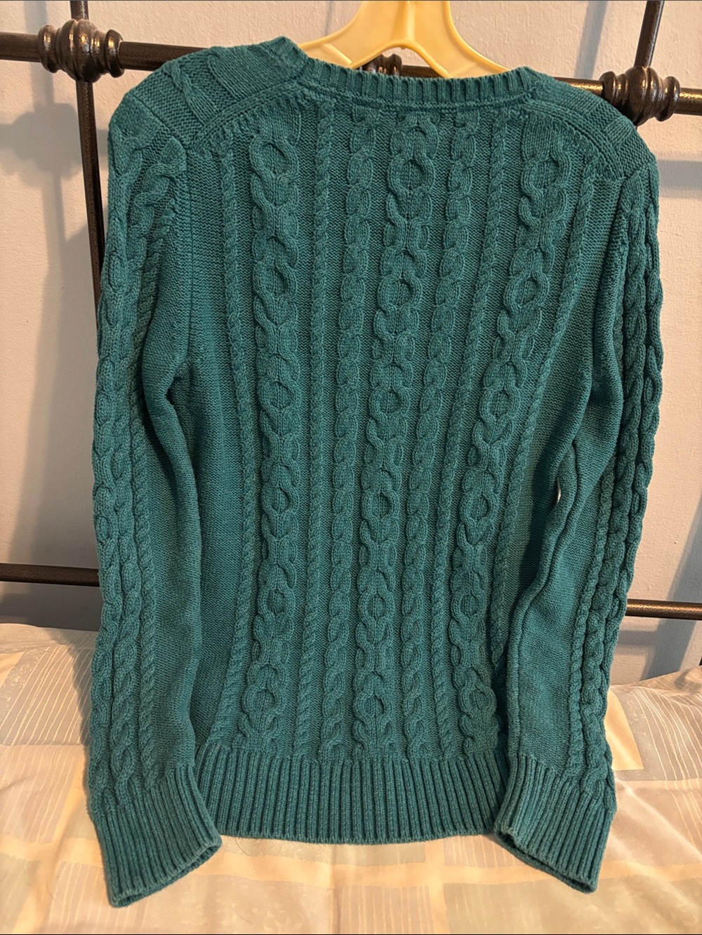 🟡 Women's L.L.Bean Double L 100% Cotton Cable Crewneck Sweater EUC Green Size S - Picture 5 of 9